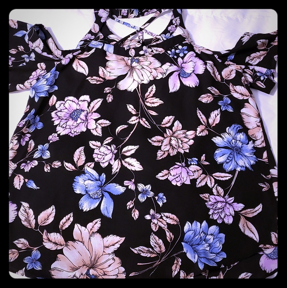 Cut out high neck, cold shoulder blouse